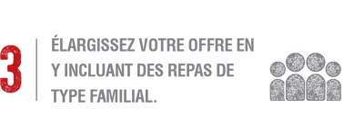 Élargissez votre offre en y incluant des repas de type familial.