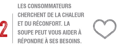 Les consommateurs cherchent de la chaleur et du réconfort, et la soupe peut vous aider à répondre à ces besoins.